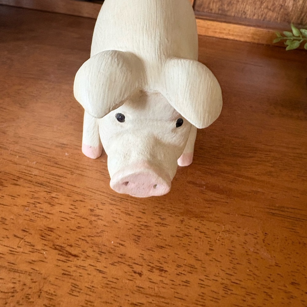Handcrafted Cream Pig Figurine Decorative Accent